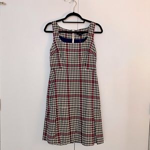 NWT J. Crew Gingham Black/Pink/Cream Sleeveless Dress with Pleated Hem